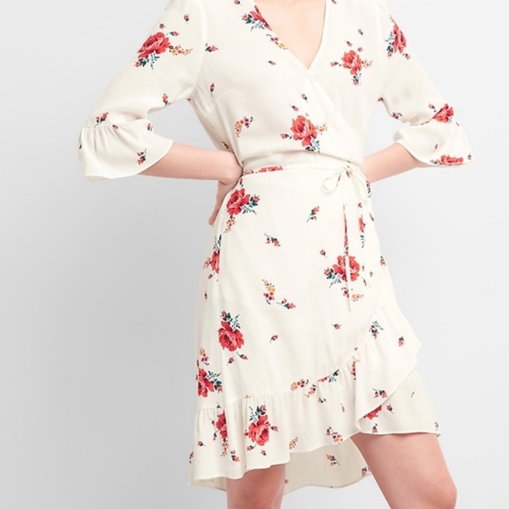 GAP Floral ruffle Wrap Mini Dress - White and Red L - Picture 15 of 15